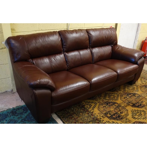 101 - Vintage Retro : a 21 st C Brown leather 3 seat sofa in the Danish style, used just 3 times! 80'' wid... 