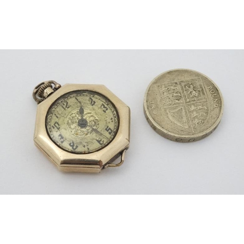 1010 - American early Wristwatch : an ' Illinois Watch Case Co. Elgin... 'gold plated octagonal fob watch c... 