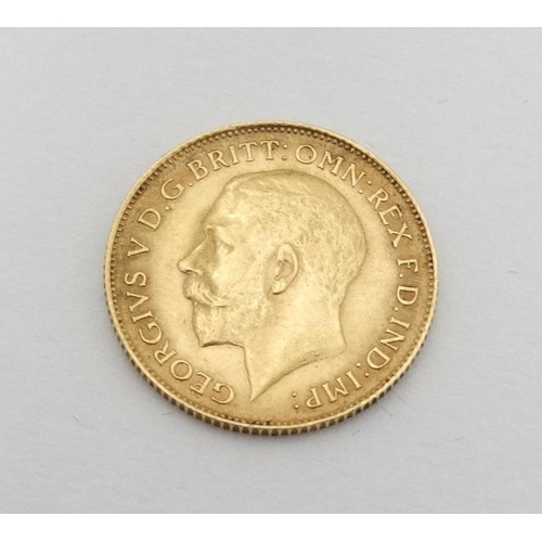 1019 - 1/2 Sovereign coin: Georgivs V , 1914  , 22 ct gold Half Sovereign, 4 g