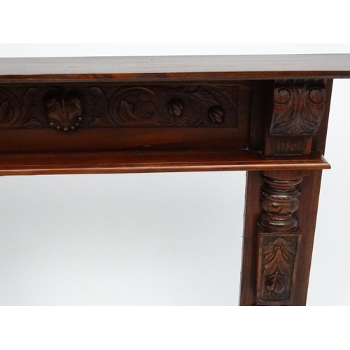 1029 - A stained mahogany fire surround 56'' x 48 1/2'' high x, the top 8 3/4'' deep