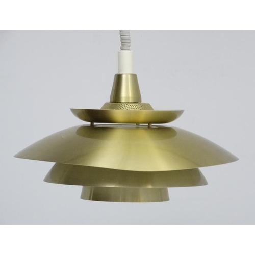 103 - Vintage Retro : A Danish Pendant Rise and Fall ceiling light having outer brushed bronze and white u... 