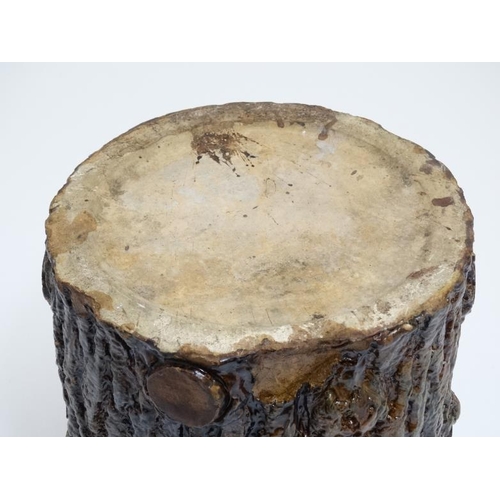 1031A - A Victorian stoneware planter pot with realistic glaze formed as a large log  / cut branch and stand... 