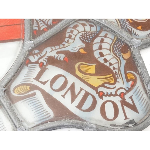 1033 - An Armorial Stained glass section bearing crest and titled 'City of London' with lead came. Approx 1... 