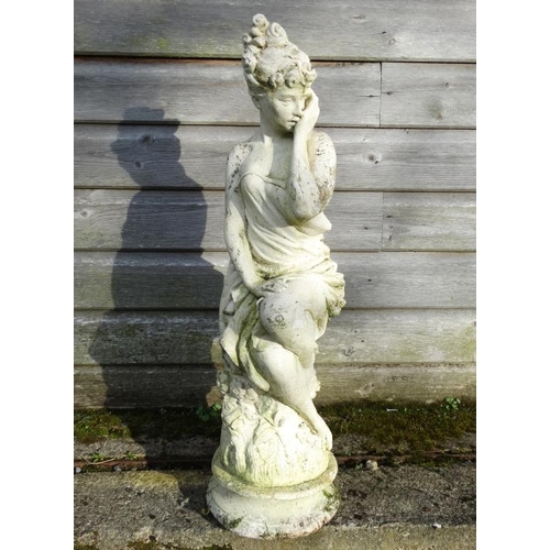 1040 - A white painted reconstituted stone statue depicting a female figure. Approx 26'' high