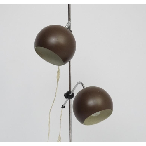 110 - Vintage Retro :  a Danish designed brown spherical aluminium twin lamp multi directional spot lamp /... 