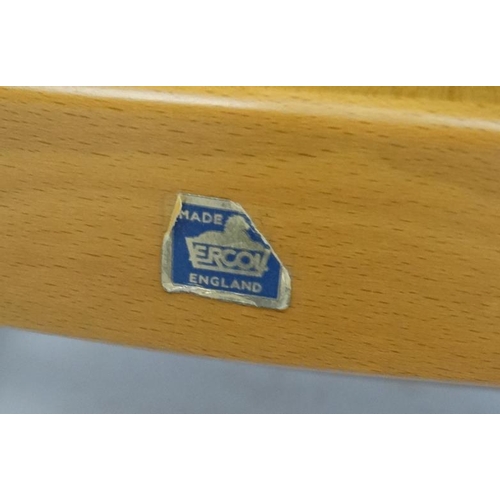 112 - Vintage Retro :   A pair of British blonde wood Windsor Armchaîrs with Ercol blue sticker verso.