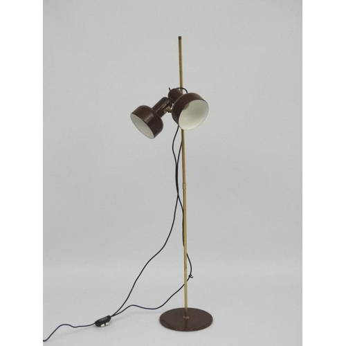 116 - Vintage Retro :A Danish adjustable Standard / Twin Spot   Lamp with brown livery and standing 52'' h... 