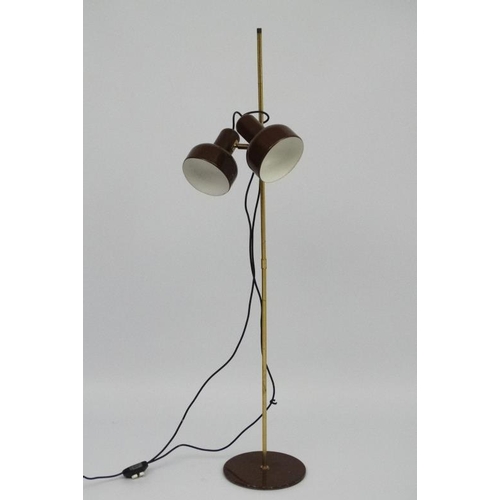 116 - Vintage Retro :A Danish adjustable Standard / Twin Spot   Lamp with brown livery and standing 52'' h... 