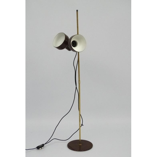 116 - Vintage Retro :A Danish adjustable Standard / Twin Spot   Lamp with brown livery and standing 52'' h... 