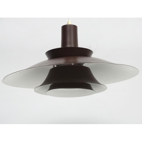 123 - Vintage Retro :a Danish Pendant light in brown livery probably by Fog and Morup, 19'' diameter.