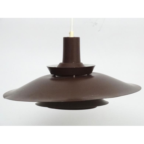 123 - Vintage Retro :a Danish Pendant light in brown livery probably by Fog and Morup, 19'' diameter.