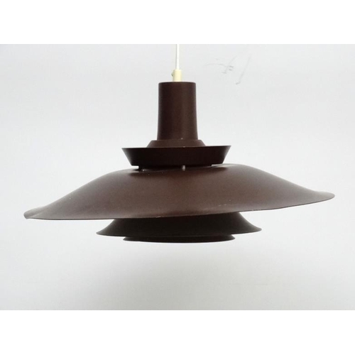 123 - Vintage Retro :a Danish Pendant light in brown livery probably by Fog and Morup, 19'' diameter.