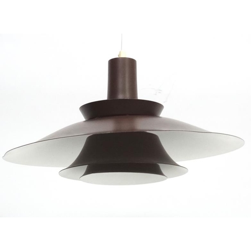 123 - Vintage Retro :a Danish Pendant light in brown livery probably by Fog and Morup, 19'' diameter.