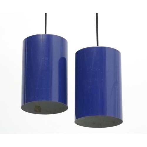 128 - Vintage Retro : a pair of Danish Pendant Sektor lamps / lights  of dark blue and red rimmed livery w... 