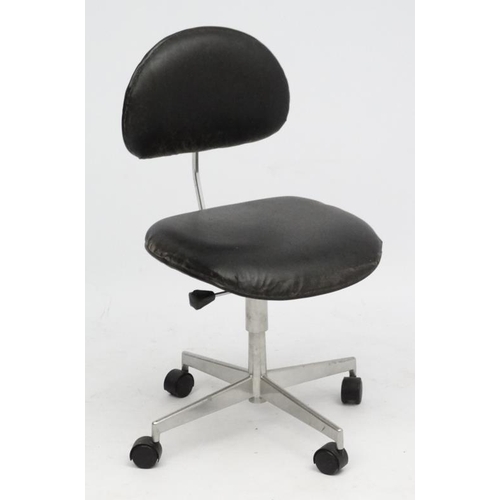 129 - Vintage Industrial :   A Danish Labofa black leather swivel chair with 4 spoke aluminium cast base .... 