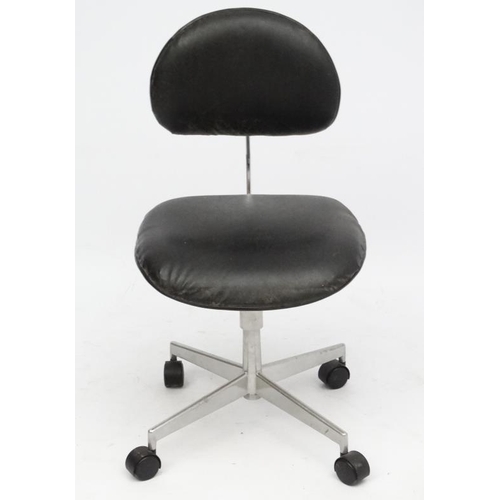 129 - Vintage Industrial :   A Danish Labofa black leather swivel chair with 4 spoke aluminium cast base .... 