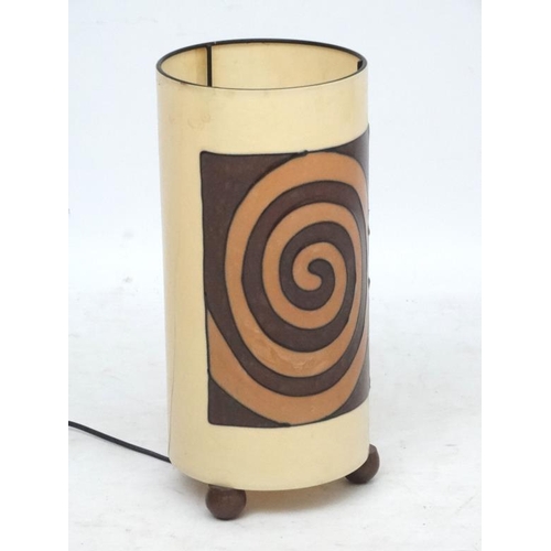 130 - Vintage Retro : an unusual table light , having 3 ball feet and spiral decoration to the cylindrical... 