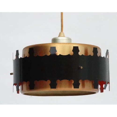 133 - Vintage Retro : a Danish pendant copper banded ceiling light, possibly made by Fog and Morup, measur... 