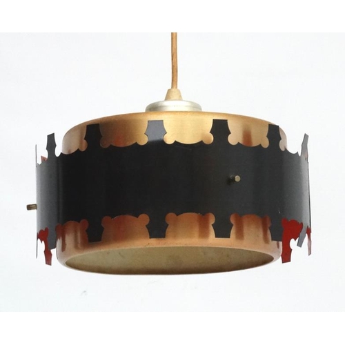 133 - Vintage Retro : a Danish pendant copper banded ceiling light, possibly made by Fog and Morup, measur... 