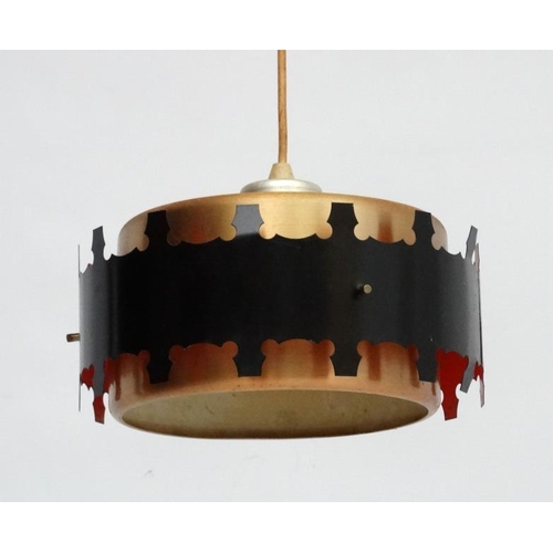 133 - Vintage Retro : a Danish pendant copper banded ceiling light, possibly made by Fog and Morup, measur... 