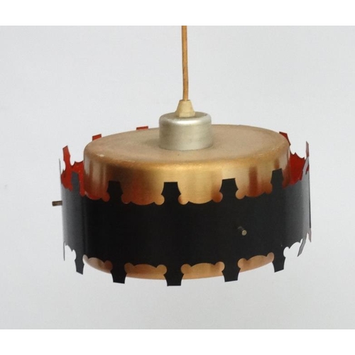 133 - Vintage Retro : a Danish pendant copper banded ceiling light, possibly made by Fog and Morup, measur... 