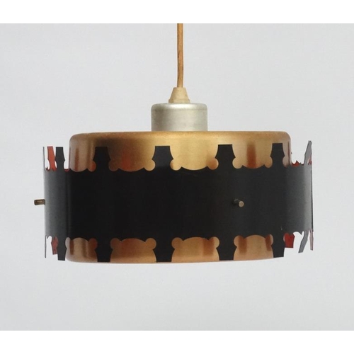 133 - Vintage Retro : a Danish pendant copper banded ceiling light, possibly made by Fog and Morup, measur... 