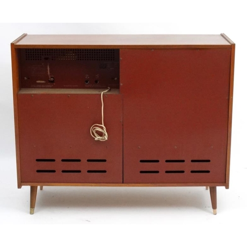 135 - Vintage Retro :a 1950's Weimar Radiogram / Gramophone with integral glazed front cocktail cabinet , ... 