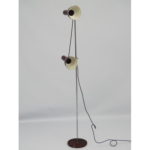 138 - Vintage Retro : A Danish Hans Schimdt ( labelled) adjustable Standard / Twin Spot   Lamp with maroon... 