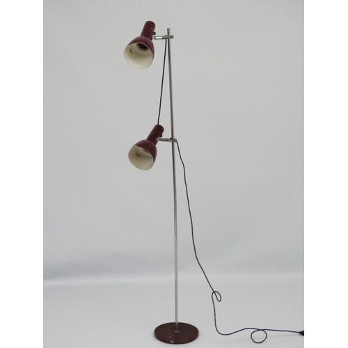 138 - Vintage Retro : A Danish Hans Schimdt ( labelled) adjustable Standard / Twin Spot   Lamp with maroon... 