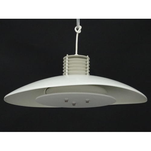 140 - Vintage Retro : a Swedish pendant ' Bue Light ' ( labelled ) with white livery and 6 ring top, 18 3/... 