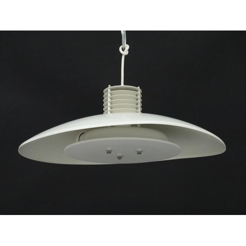 140 - Vintage Retro : a Swedish pendant ' Bue Light ' ( labelled ) with white livery and 6 ring top, 18 3/... 