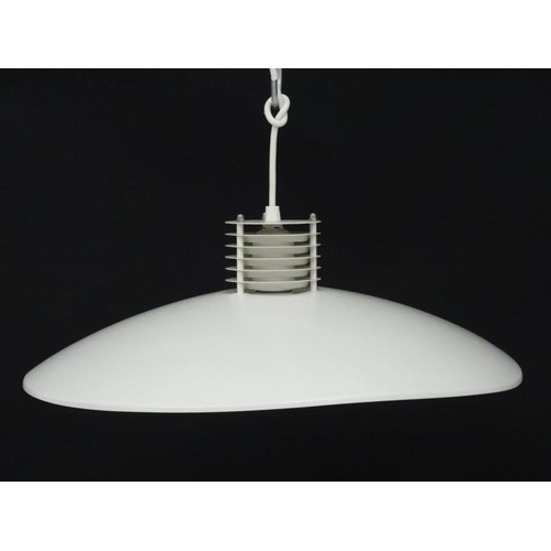 140 - Vintage Retro : a Swedish pendant ' Bue Light ' ( labelled ) with white livery and 6 ring top, 18 3/... 