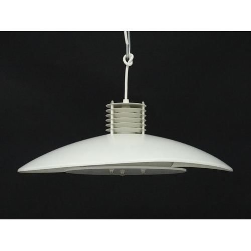 140 - Vintage Retro : a Swedish pendant ' Bue Light ' ( labelled ) with white livery and 6 ring top, 18 3/... 