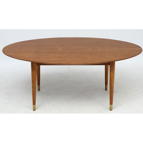 141 - Vintage Retro / Art Deco : a 1950's oval Tiger Maple Occasional / Coffee table on four turned taperi... 