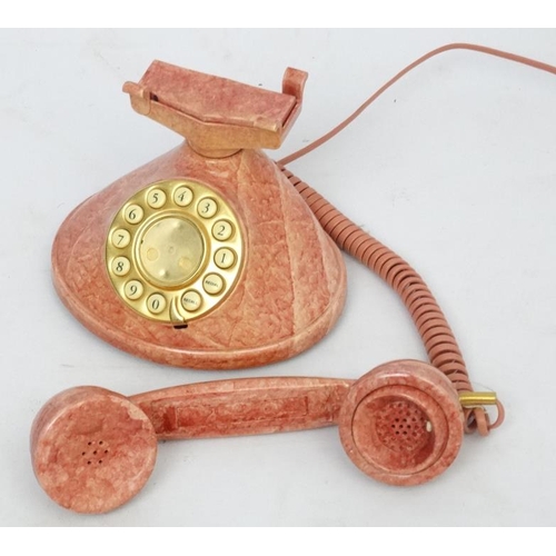 143 - Vintage Retro :  a Mybelle Chic 373 lazerbuilt corded telephone with pink marbled livery and push bu... 