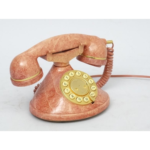 143 - Vintage Retro :  a Mybelle Chic 373 lazerbuilt corded telephone with pink marbled livery and push bu... 