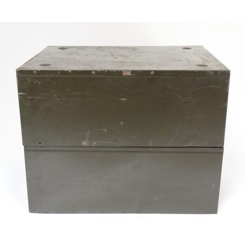 144 - Vintage Industrial : a four drawer combined card filing cabinet , with dark green livery ' 18 1/4 x ... 