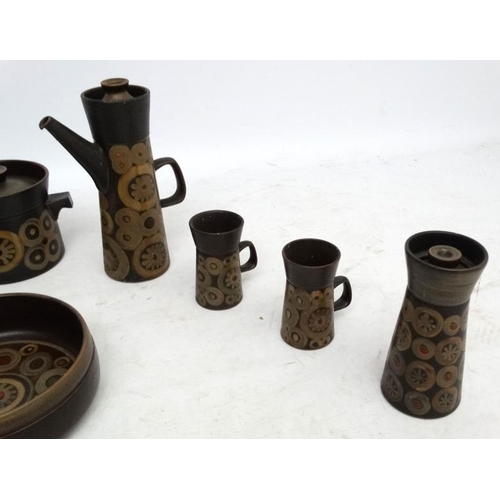 145 - Vintage Retro : a quantity of Denby Arabesque pattern ceramics, to include coffee pot, Salt and Pepp... 