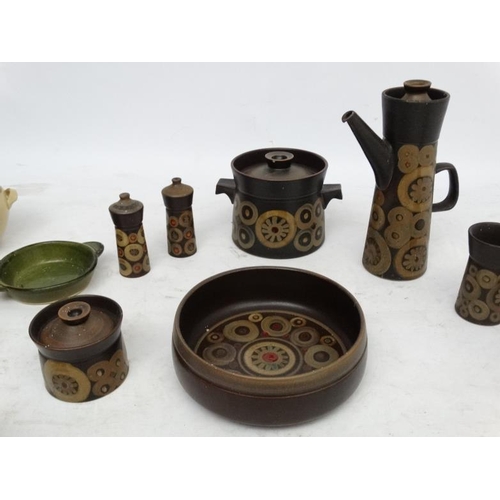 145 - Vintage Retro : a quantity of Denby Arabesque pattern ceramics, to include coffee pot, Salt and Pepp... 