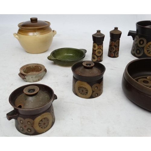 145 - Vintage Retro : a quantity of Denby Arabesque pattern ceramics, to include coffee pot, Salt and Pepp... 