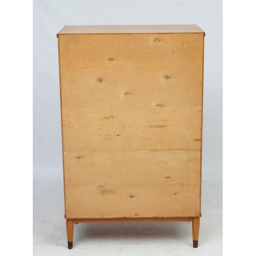 147 - Vintage Retro : a blonde beech tall and useful 6 drawer chest of drawers standing on turned legs, 29... 