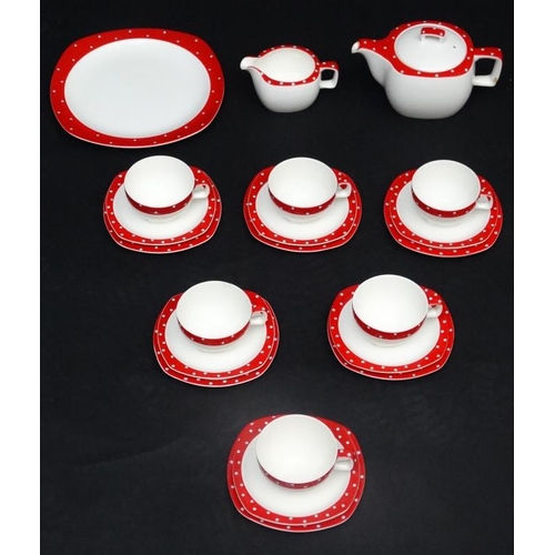 151 - Vintage Retro : A 1950s Stylecraft by Midwinter ''Domino Red'' tea set having decorative red borders... 