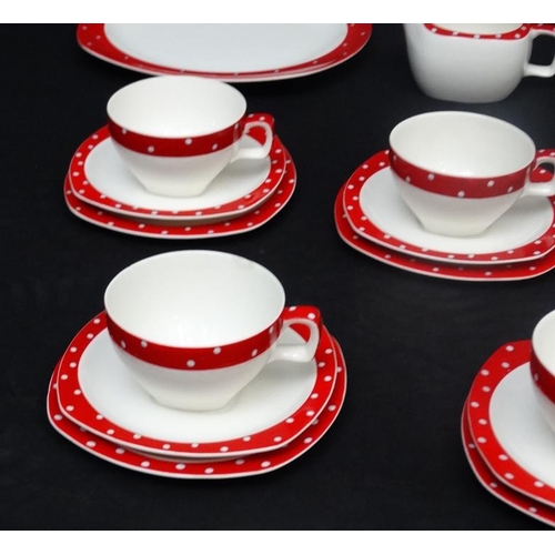 151 - Vintage Retro : A 1950s Stylecraft by Midwinter ''Domino Red'' tea set having decorative red borders... 