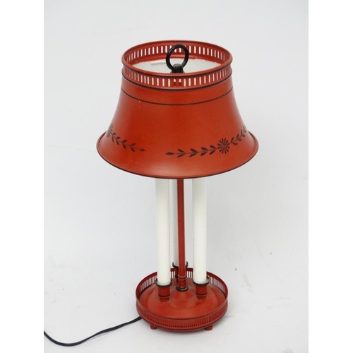 152 - Vintage Retro : a tole peint electric table lamp in the bouillotte table lamp style, 16 1/2'' high .