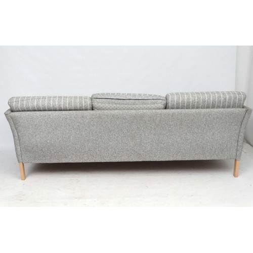 153 - Vintage Retro :  A Danish 3 seat Sofa with stripped woollen upholstery and blonde beech legs , 30'' ... 