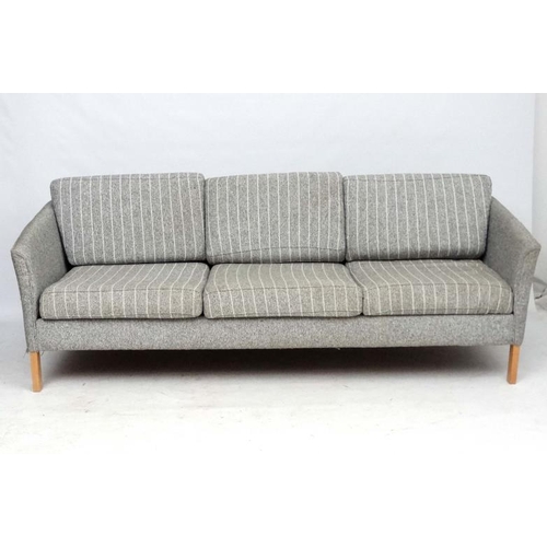 153 - Vintage Retro :  A Danish 3 seat Sofa with stripped woollen upholstery and blonde beech legs , 30'' ... 