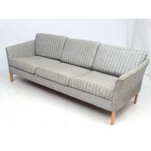 153 - Vintage Retro :  A Danish 3 seat Sofa with stripped woollen upholstery and blonde beech legs , 30'' ... 