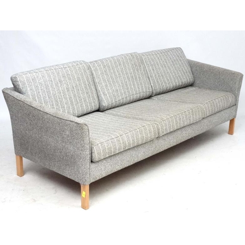 153 - Vintage Retro :  A Danish 3 seat Sofa with stripped woollen upholstery and blonde beech legs , 30'' ... 