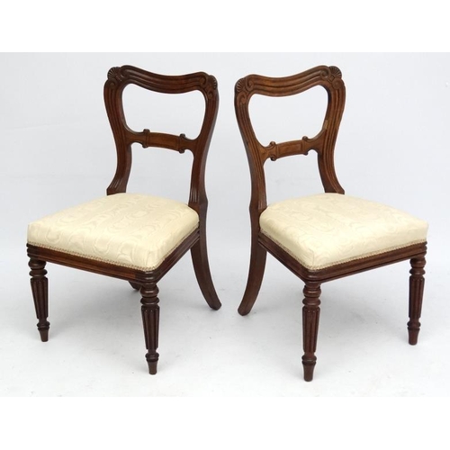 164 - Gillows of Lancaster : A pair of c.1835  mahogany dining chairs with watered silk overstuffed seats.... 