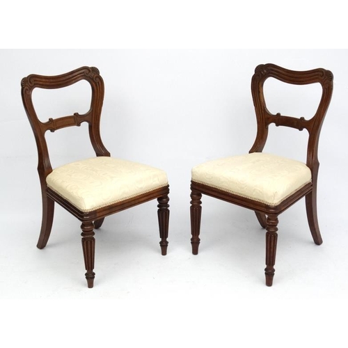 164 - Gillows of Lancaster : A pair of c.1835  mahogany dining chairs with watered silk overstuffed seats.... 